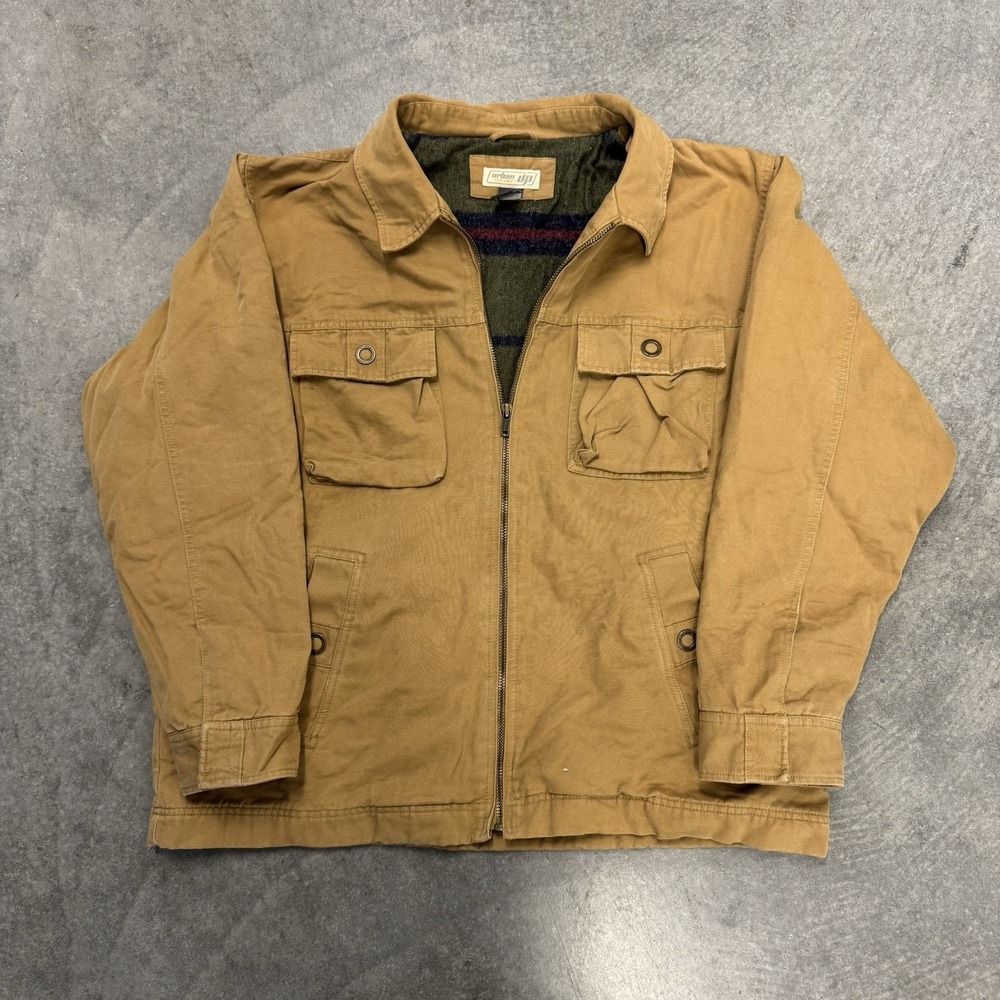 Mens Canvas Workwear Jacket Urban Pipeline Up Wool Blanket Lined Chore Coat XL